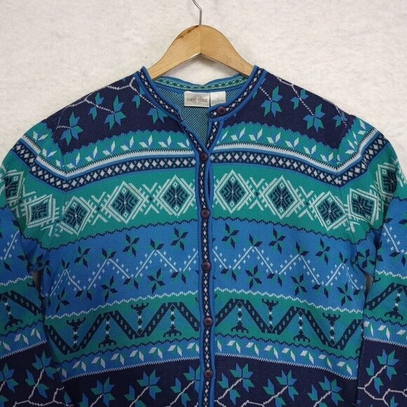 Vintage First Issue Womens L Button Up Sweater Cardigan Aztec Southwest Cotton - Picture 8 of 16